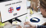 Concepto de lenguaje de comunicación inglés ruso